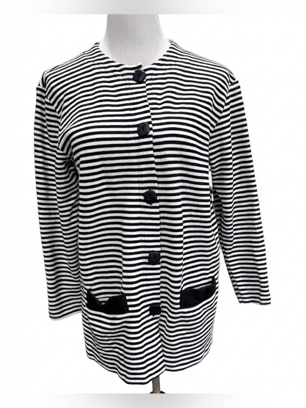 Sara Campbell Women’s Black & White Striped Cotton Button Front Jacket Size L